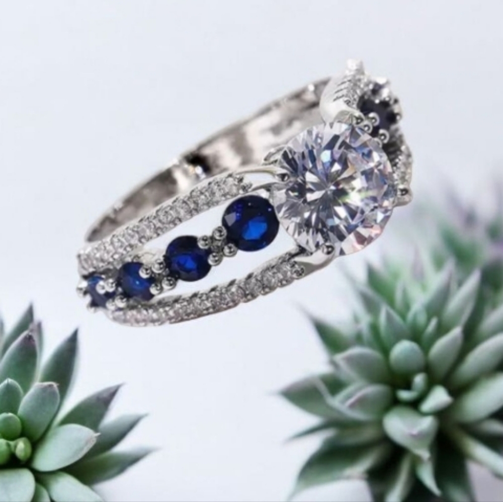 Blue Sapphire/Zircon Eternity Ring